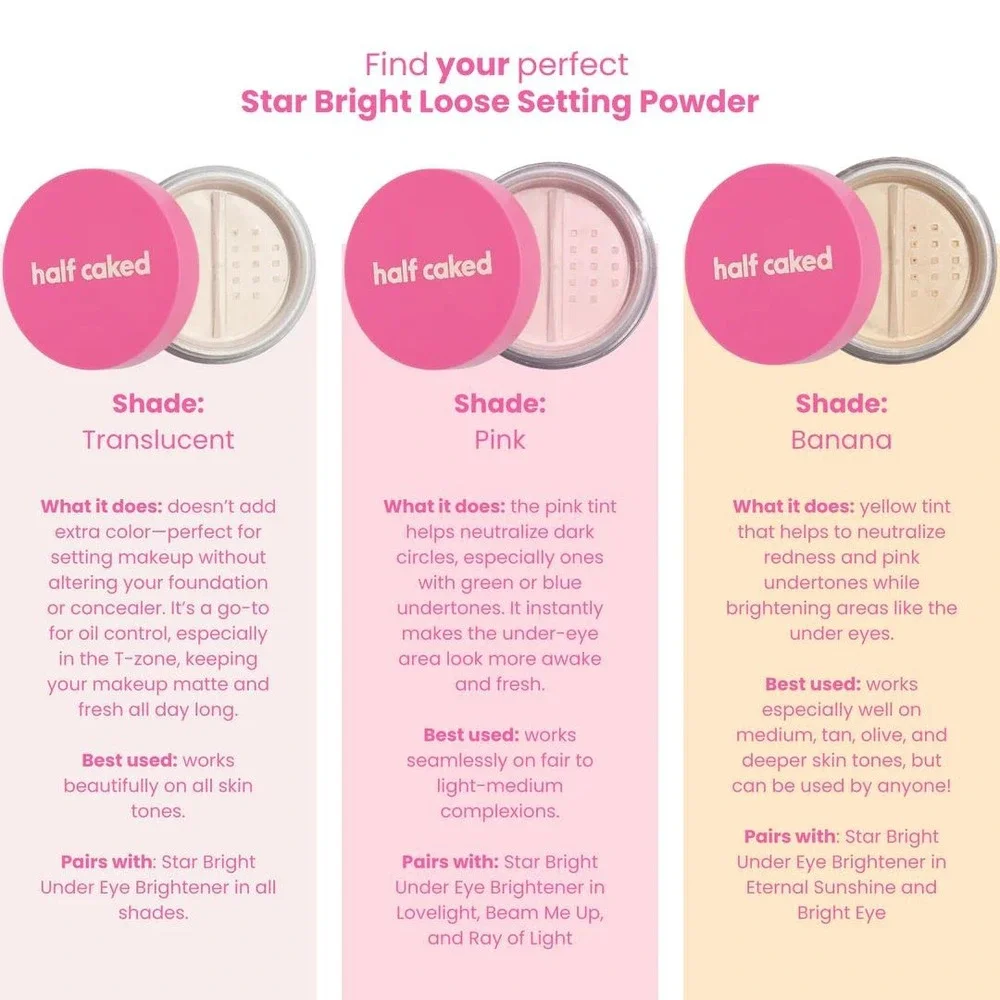 Half Caked Sealed Star Bright Translucent Loose Setting Powder Makeup 0.28 oz